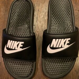 Nike Black Slides with White Logo
